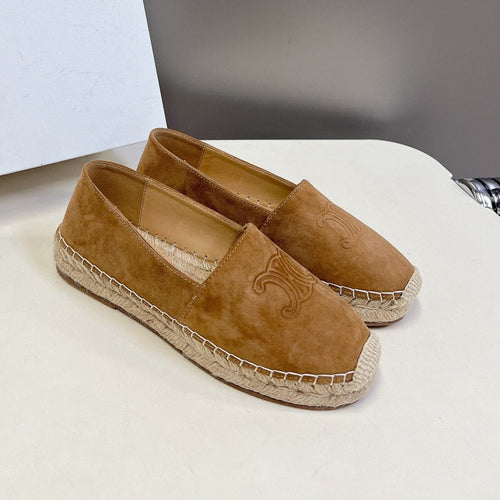 Celine LOAFER IN PEANUT BROWN SUEDE AND WOVEN RAFFIA