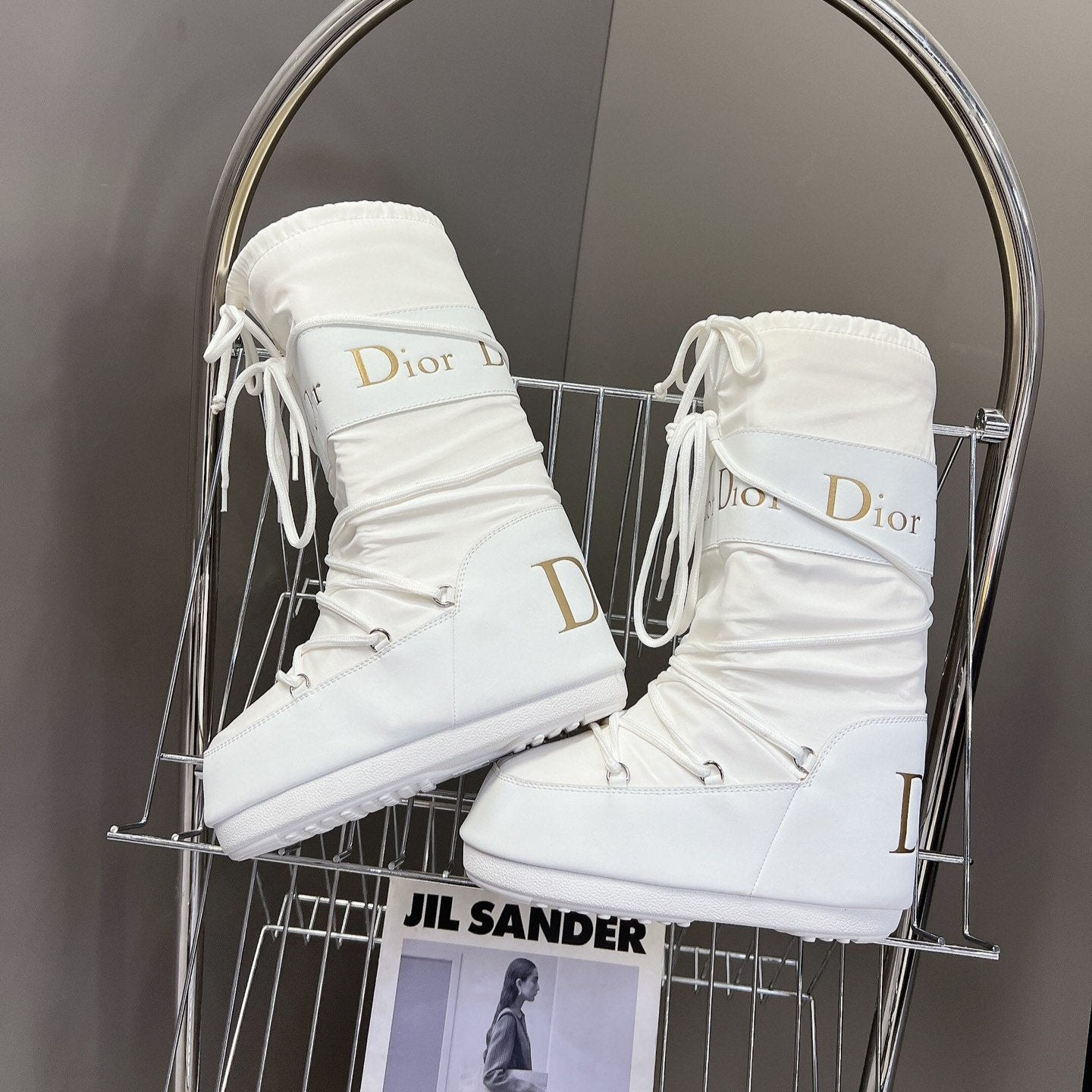 DIOR Short Boots 60mm In White Cowhide 989712