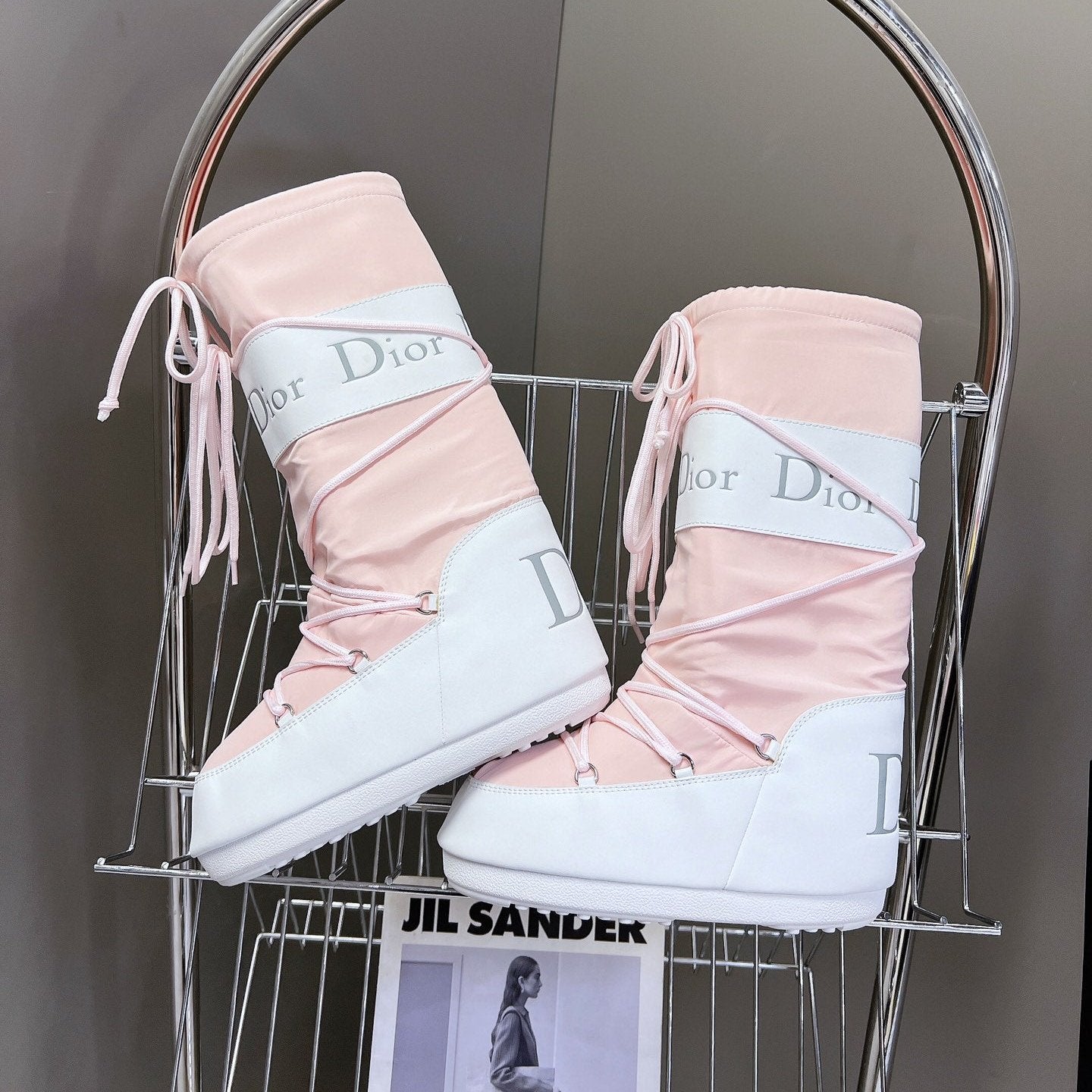 DIOR Short Boots 60mm In Light Pink Cowhide 989714