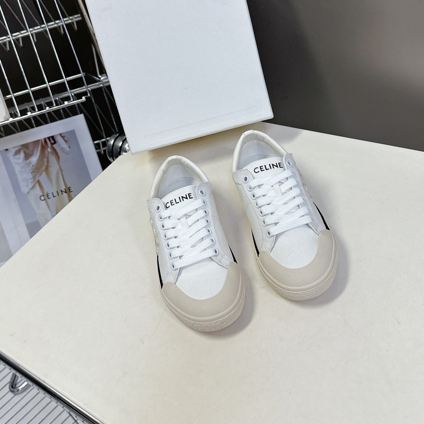 Celine CELINE 25 Sneaker White Beige Canvas 285970