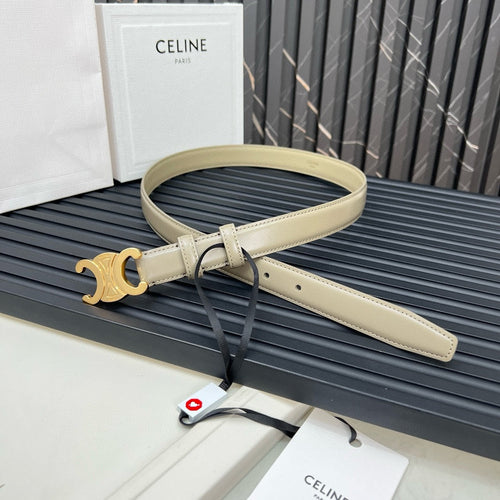 Celine CL TRIOMPHE 25 MM BELT IN OLIVE GREEN CALFSKIN GOLD HARDWARE