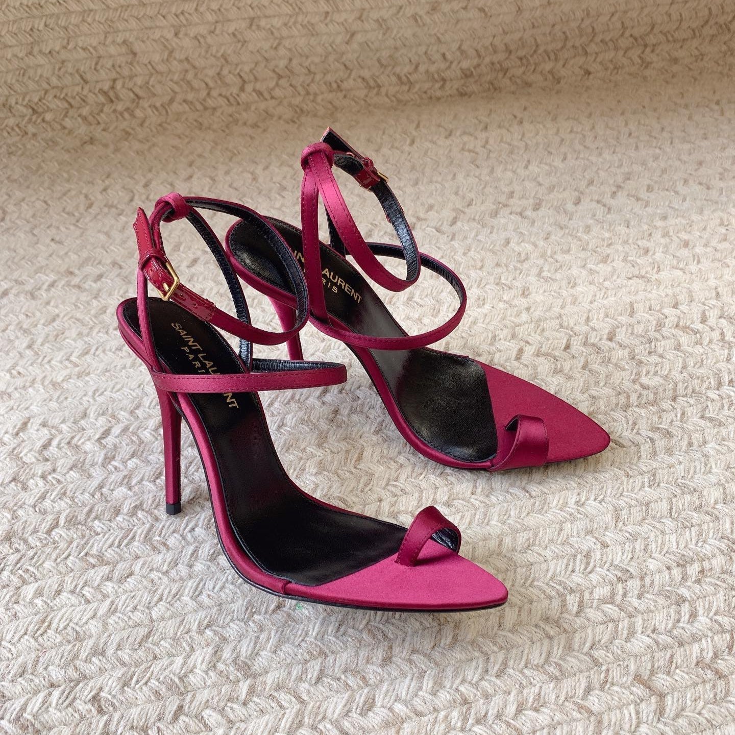Saint Laurent HIGH FLIP FLOPS SANDAL WITH STRAP IN HOT PINK SILK