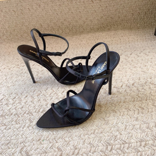 Saint Laurent STRAPPY HIGH HEEL SANDALS IN BLACK SILK
