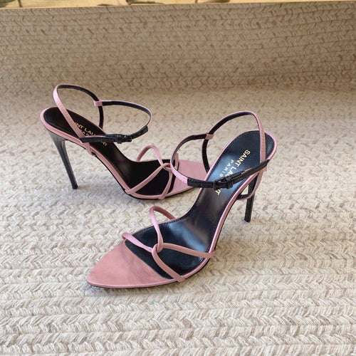 Saint Laurent STRAPPY HIGH HEEL SANDALS IN PINK SILK