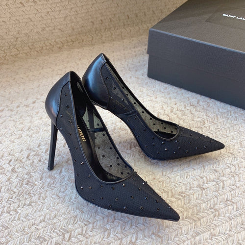 Saint Laurent NORMA PUMPS IN BLACK MESH ATTACHED CRYSTALS