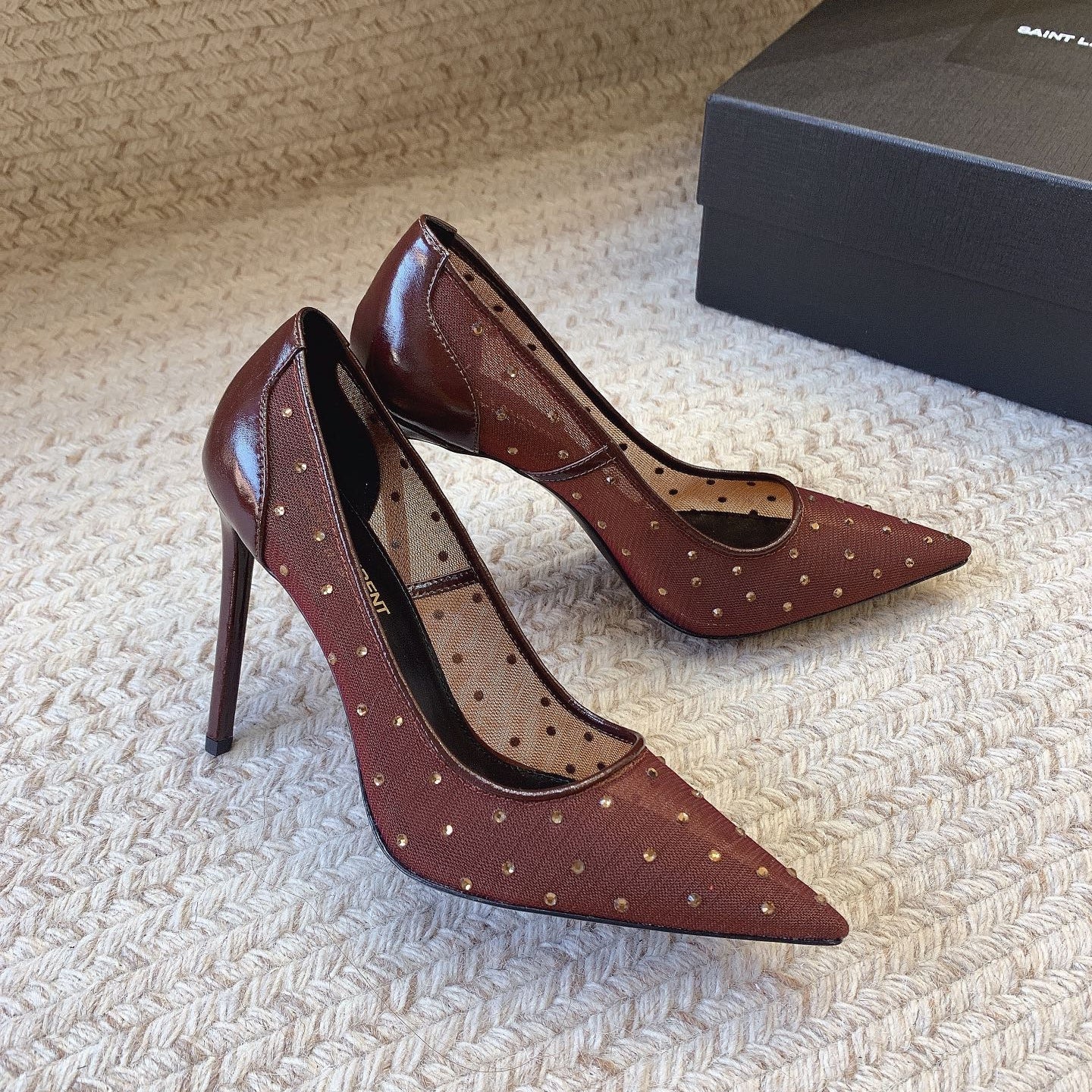 Saint Laurent NORMA PUMPS IN CHESTNUT MESH ATTACHED CRYSTALS