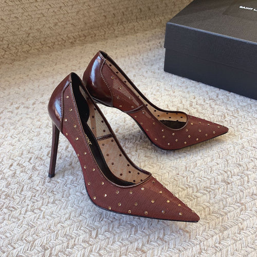 Saint Laurent NORMA PUMPS IN CHESTNUT MESH ATTACHED CRYSTALS