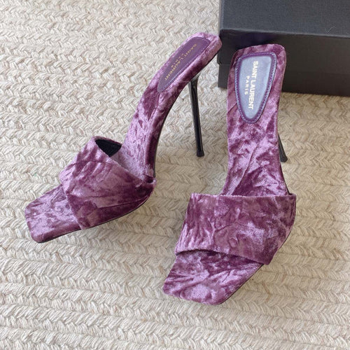 Saint Laurent HIGH HEEL SLIDES IN PURPLE VELVET