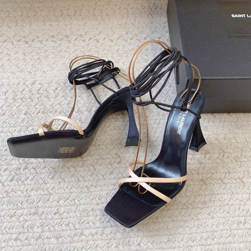 Saint Laurent LIZA SANDALS IN BLACK AND NUDE SILK