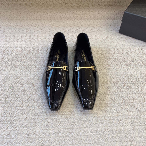 Saint Laurent LOAFERS WITH GOLD HARDWARE IN BLACK GLOSSY CALFSKIN