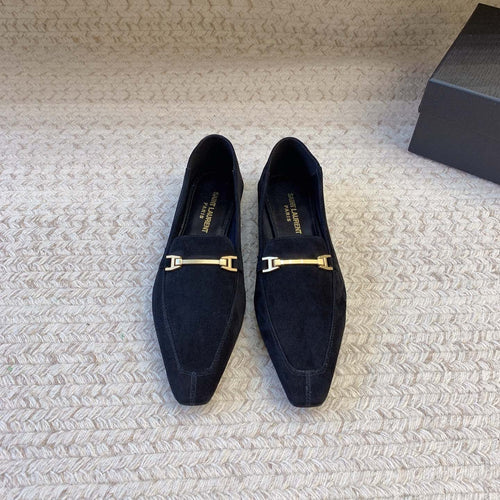 Saint Laurent LOAFERS WITH GOLD HARDWARE IN BLACK SUEDE