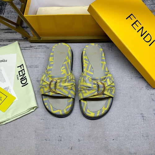 FENDI FF Feel 10 Yellow Grey FF jacquard Slide