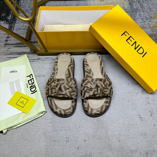 FENDI FF Feel 10 Brown Beige FF jacquard Slide
