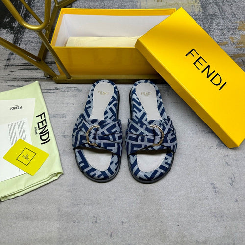 FENDI FF Feel 10 Blue Grey FF jacquard Slide