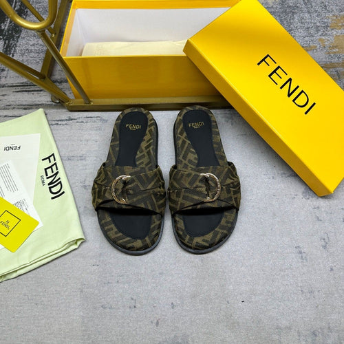 FENDI FF Feel 10 Olive Black FF jacquard Slide
