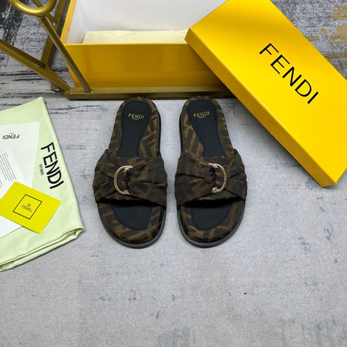 FENDI FF Feel 10 Brown Black FF jacquard Slide