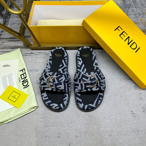 FENDI FF Feel 10 Black Grey FF jacquard Slide