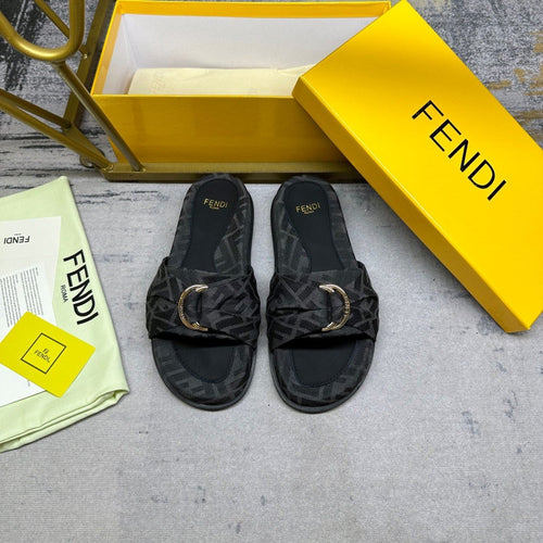 FENDI FF Feel 10 Black FF jacquard Slide