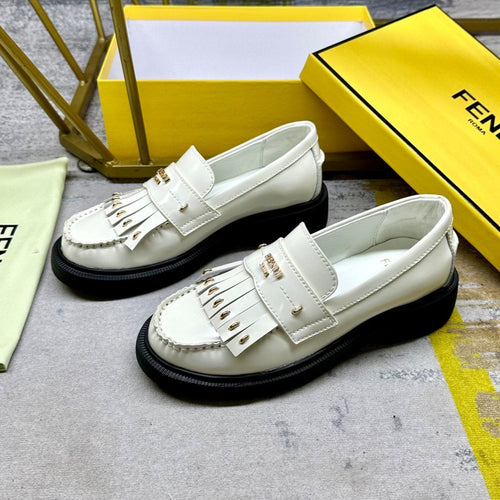 FENDI FENDI BAGUETTE LOAFERS IN WHITE CALFSKIN WITH GOLD HARDWARE