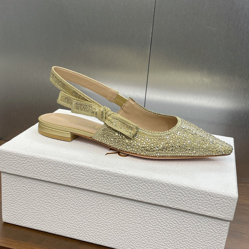 DIOR slingback flat gold green calfskin resin pearl