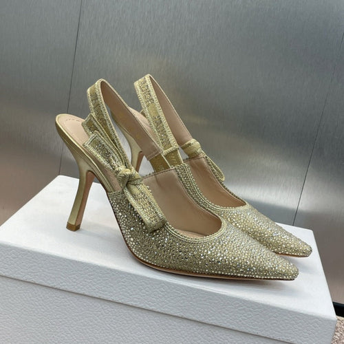DIOR slingback pump 95 gold green calfskin resin pearl