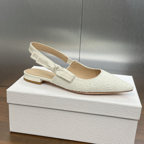 DIOR slingback flat embroidered cotton white calfskin resin pearl