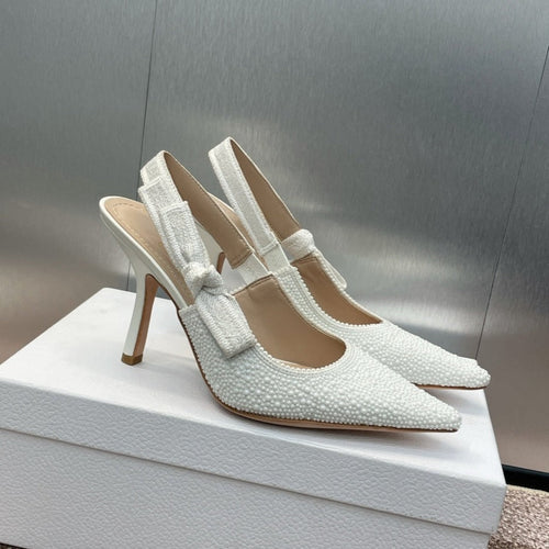 DIOR slingback pump 95 embroidered cotton white calfskin resin pearl