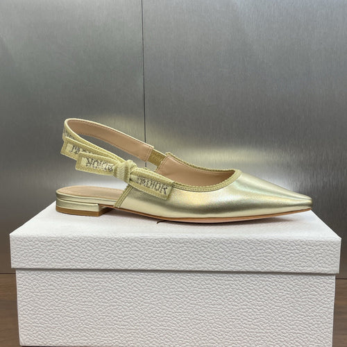 DIOR slingback flat gold green cakfskin