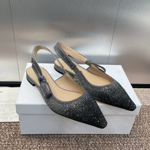 DIOR slingback flat opaque black calfskin resin pearl