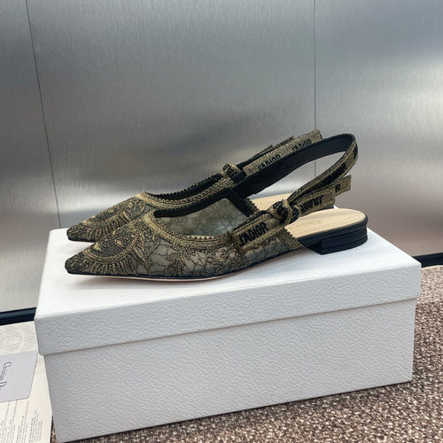 DIOR slingback flat transparent mesh embroidered black sun motif