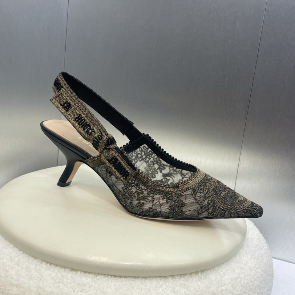 DIOR slingback pump 65 transparent mesh embroidered black sun motif