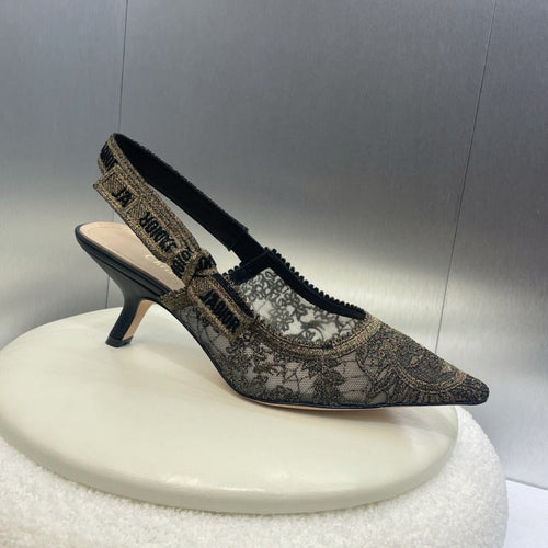 DIOR slingback pump 65 transparent mesh embroidered black sun motif