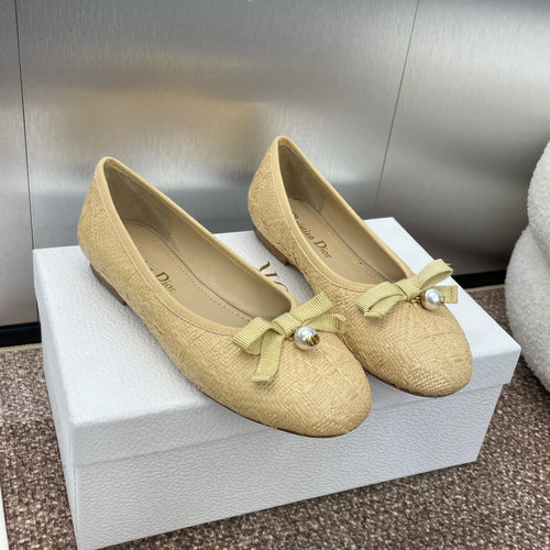 DIOR Ballet Flat Beige Woven Sedge And Lambskin