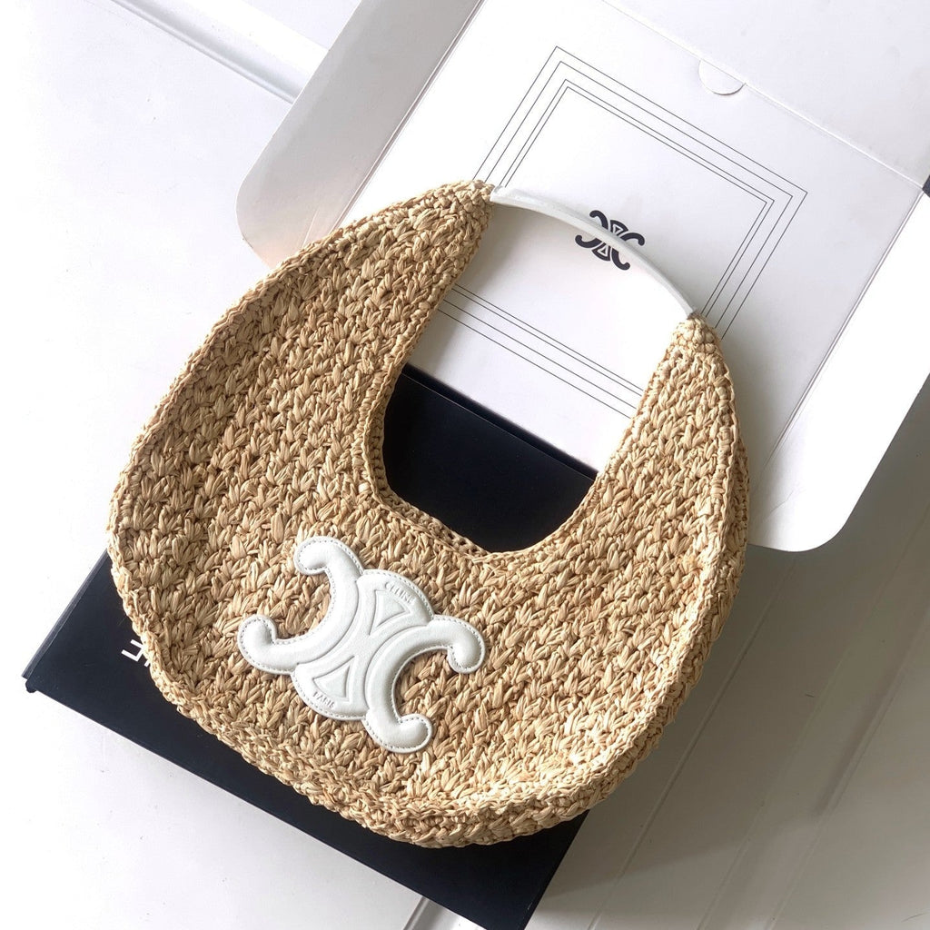 Celine celin classic panier 33cm hobo bag raffia and white calfskin