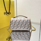 FENDI BAGUETTE 24 IN WHITE WOOL AND CAMEL BROWN RAFFIA CALFSKIN TRIM
