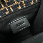 FENDI MINI SUNSHINE 18 IN BROWN RAFFIA AND BLACK WOOL CALFSKIN TRIM