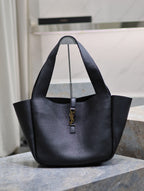 Saint Laurent LE 5 À 7 BEA TOTE BAG 50 IN BLACK LAMBSKIN GOLD LOGO