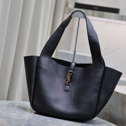 Saint Laurent LE 5 À 7 BEA TOTE BAG 50 IN BLACK LAMBSKIN GOLD LOGO