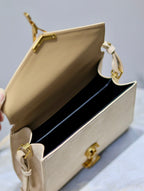 Saint Laurent CASSANDRA MINI TOP HANDLE BAG 20 IN BEIGE SUEDE GOLD HARDWARE