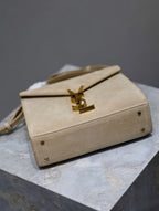Saint Laurent CASSANDRA MINI TOP HANDLE BAG 20 IN BEIGE SUEDE GOLD HARDWARE