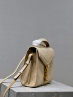 Saint Laurent CASSANDRA MINI TOP HANDLE BAG 20 IN BEIGE SUEDE GOLD HARDWARE