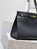 Saint Laurent MANHATTAN SHOPPING BAG 40 IN BLACK SMOOTH LAMBSKIN GOLD BUCKLE