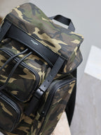 Saint Laurent CITY MULTI-POCKET BACKPACK 42 IN CAMOUFLAGE PATTERN NYLON AND BLACK CALFSKIN
