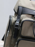 Saint Laurent CITY MULTI-POCKET BACKPACK 42 IN KHAKI GREEN NYLON AND BLACK SMOOTH CALFSKIN