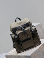 Saint Laurent CITY MULTI-POCKET BACKPACK 42 IN KHAKI GREEN NYLON AND BLACK SMOOTH CALFSKIN