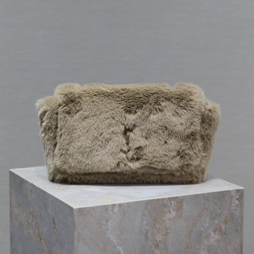 Saint Laurent KATE SMALL BAG 22 IN ECRU BEIGE RABBIT FUR GOLD CHAIN