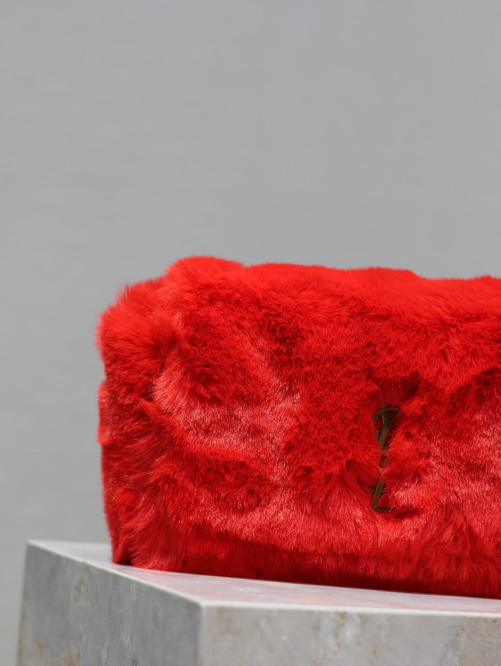 Saint Laurent KATE SMALL BAG 22 IN SCARLET RED RABBIT FUR GOLD CHAIN