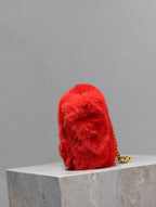 Saint Laurent KATE SMALL BAG 22 IN SCARLET RED RABBIT FUR GOLD CHAIN