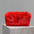 Saint Laurent KATE SMALL BAG 22 IN SCARLET RED RABBIT FUR GOLD CHAIN