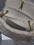 Saint Laurent KATE FLAP BAG 28 IN ECRU BEIGE RABBIT FUR GOLD CHAIN